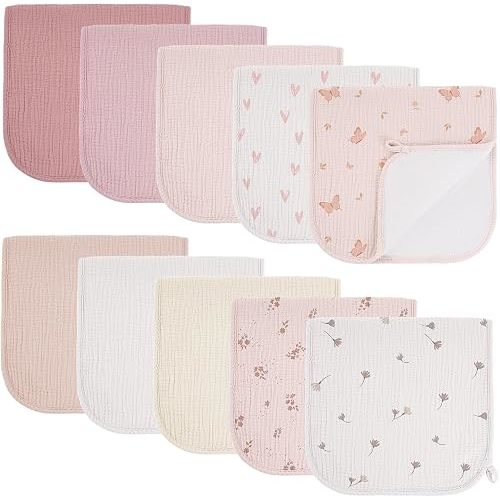Bearmoss 10 Pack Muslin Burp Cloths, Soft Absorbent Baby Burping Cloths for Unisex Boys and Girls, Newborn Essentials Large Extra Washcloths, 20x10 inches