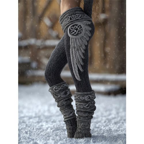 Vintage Viking Celtic Knot Wings Cozy Heather Knit Leggings