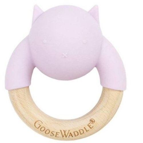 GooseWaddle Rattle Teether Wooden + Silicone Lavender Kitten (4+ Months)}