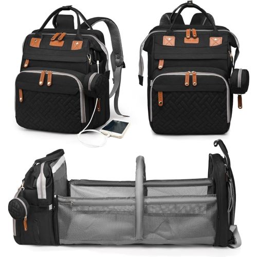 Baby Diaper Bags with Changing Station, Waterproof Diaper Bag Backpack for Moms Dads with USB Charging Port, Baby Shower Gifts, Large Capacity diaper backpack, Black
