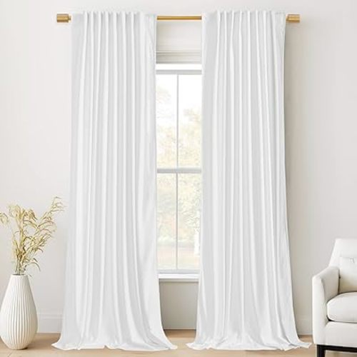 StangH White Curtains 96 inches Long for Living Room, Back Tab Velvet Lignt Dimming Window Drapes for Sliding Door/Dining Room, Wedding Backdrops, W52 x L96, 2 Panels