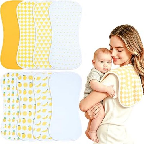 Baby Burp Cloths 8-Pack, Waterproof Burping Cloths, 4-Layer Super Absorbent & Extra Soft Plush Spit Up Rags for Newborns and Infants, Infant Towels for Milk Spit Up, Baby Boy Girl Essentials