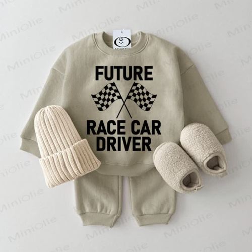 FUTURE RACE CAR DRIVER Baby Check Grey Green 2-piece Set
