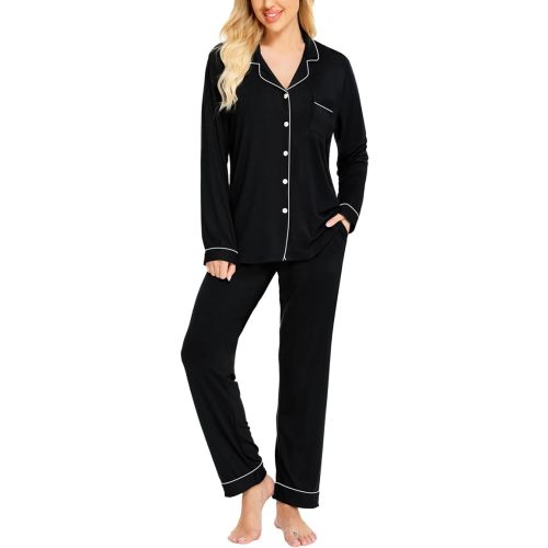 SWOMOG Womens Pajamas Set Long Sleeve Sleepwear Button Down Nightwear Soft Cotton Pj Lounge Sets