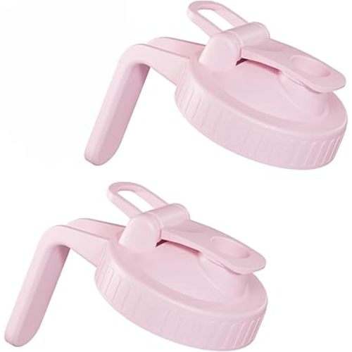 2 Pack Wide Mouth Mason Jar Lids with Leak-Proof Seal, Mason Jar Pour Spout Lid with Flip Cap and Handle, Plastic Canning Lids for Milk, Salad, Dressing, Drinking Storage Bottle, Pink