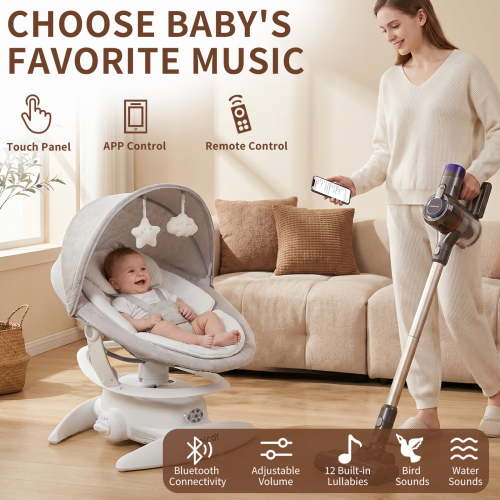Zoicay, Baby Swing, 12 Melodies and Bluetooth Music, 3-in-1, White