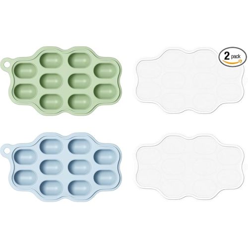 Baby Food Freezer Tray with Lid 2 Pack, Silicone Baby Food Storage Containers, Breastmilk Popsicle Mold, Small Ice Cube Tray for Homemade Baby Food(Blue/Green)