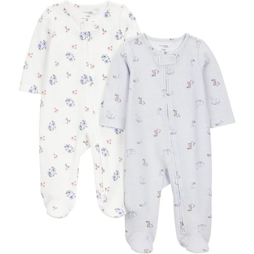 Simple Joys by Carter's baby-girls 2-way Zip Thermal Footed Sleep and Play, Pack of 2
