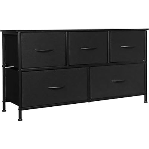 SHAWKEN Fabric Dresser with One-Piece Steel Frame,5 Drawer Dresser for Closet Organizer,Bedroom,Living Room,Hallway & Dorm Room(Black)