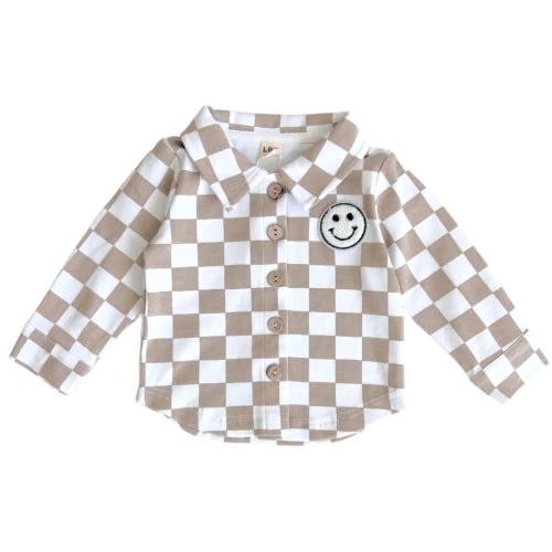Cotton Shacket | Smiley Checkered Latte