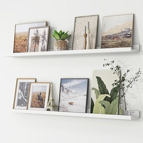 Picture Ledge Shelf, Floating Shelves Set of 2, 36 Inches Nursery Book Shelves for Toys Storage, Kids Bookshelf Wall Mounted for Living Room Bedroom Decor Books Photo Frames, White