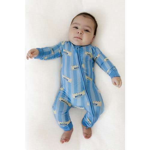 Blue Stripe Butter Zipper Romper