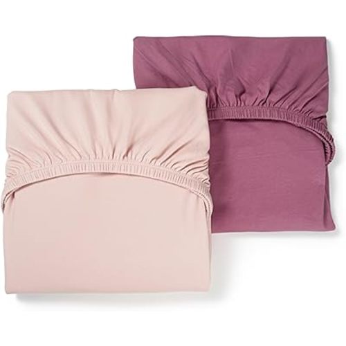Guava Lotus Travel Crib Sheets (Set of 2) – 100% Organic Cotton Fitted Sheets for Baby Play Yard & Mini Crib Mattress – Super Soft Jersey Knit, Snug Fit (Blush Pink & Dusty Rose)