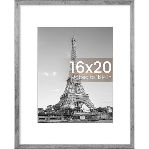upsimples 16x20 Picture Frame, Display Pictures 11x14 with Mat or 16 x 20 Without, Wall Hanging Poster Frame, Gray, 1 Pack