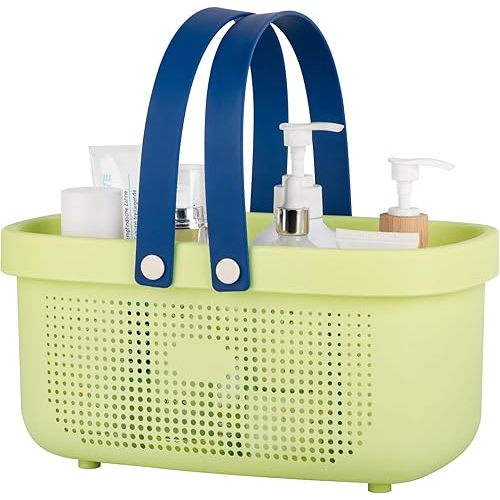 JiatuA Plastic Storage Basket with Handle Portable Shower Caddy Tote Organizer Basket Bin for Bathroom Kitchen Dorm Room Bedroom, Yellow