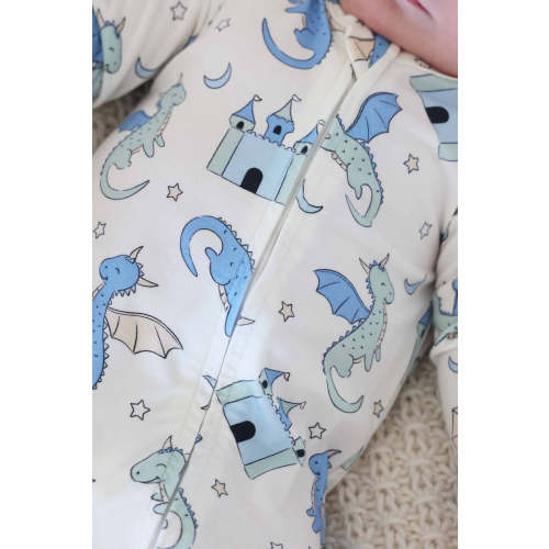 Dragon Adventure Zipper Footie | Blue