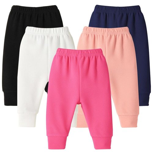 DREAM BUS 5 Pack Baby Girl Pants Toddler Girls Sweatpants Newborn Solid Jogger Pants Fall Baby Girl Waffles Leggings
