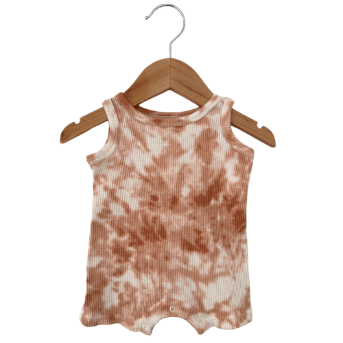 Organic Waffle Shortie Romper, Spice Tie Dye