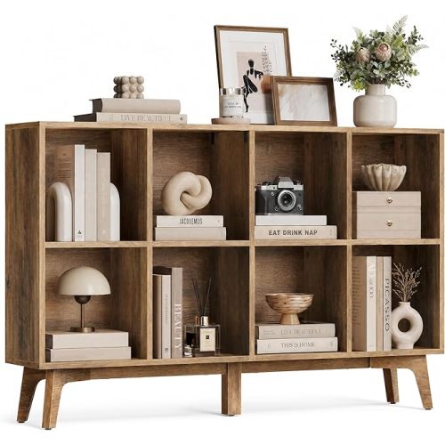 VASAGLE MAEZO Collection - Bookshelf, Bookcase, Cube Shelf with 8 Compartments, Storage Shelf, for Living Room, Home Office, Dining Room, 9.4 x 47.1 x 30.3 Inches, Honey Brown ULBC193KB01S