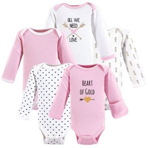 Hudson Baby Infant Girl Cotton Preemie Long-Sleeve Bodysuits 5pk, Heart, Preemie