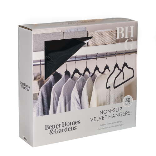 Better Homes & Gardens Velvet Adult Clothing Hangers, Black, Non-Slip, Space Saving, 30 Count