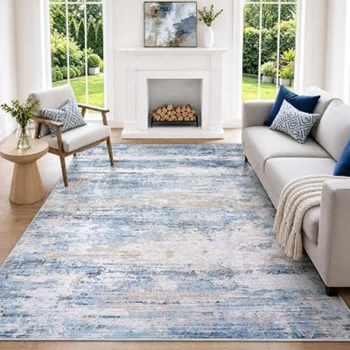 6x9 Washable Area Rug Modern Abstract for Living Room Bedroom Blue