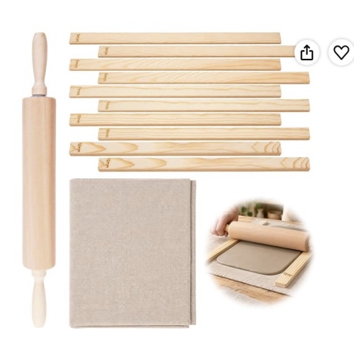 12 Pcs Pottery Tools, Clay Slab Roller with Wooden Rolling Pin Guides