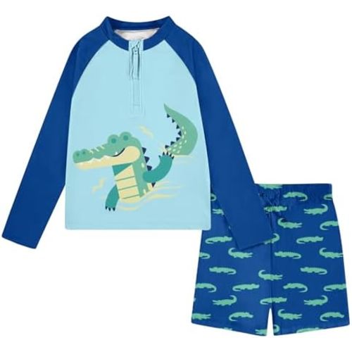 Baby Boys Toddler Rash Guard Swimsuits with Swim Trunk Long Sleeve Swimwear Sets 12M-5T