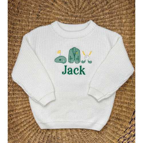 Boys Embroidered Golf Sweater: Personalized Green Jacket Pullover