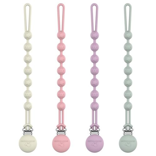 Cuddle Campus Silicone Pacifier Clip Holder with One Piece Design,Soft Flexible Binky Clips with Texture for Baby Boy and Girl Pack of 4