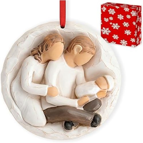 3D Babys First Christmas Ornament 2026 Boy Girl - My 1st Christmas Tree Baby Ornament 2026 for Family of 3-3D Resin Sculpture for First Time Dad Mom New Parents Gifts
