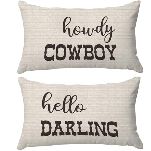 Western Throw Pillows - Western Bedroom Decor Throw Pillow Cover, Western Pillow Covers, Western Home Decor, Couple Pillow Case 12 x 20 Inch Sofa Bed, Western Couples Gifts (Off-White)