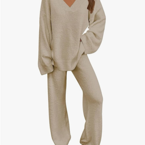 MEROKEETY Women's Lounge Sets 2025 Fall Fashion 2 Piece Outfits Sweater Pajama Set Fuzzy Loungewear Matching Winter Clothes