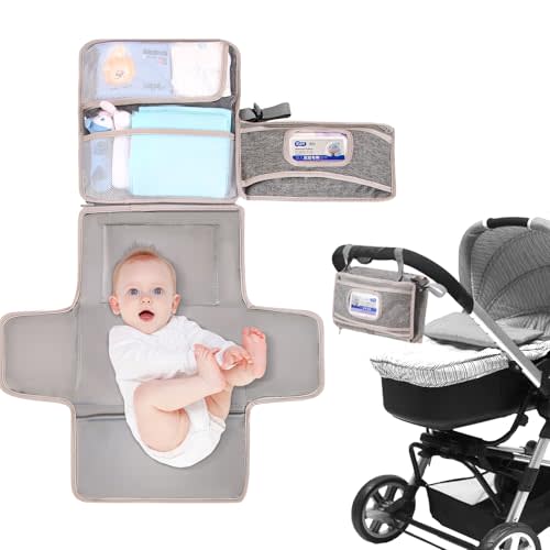 Baby Portable Diaper Changing Pad - Baby Diaper Changer Travel Bag with Wipes Pocket, Smart Design Portable Changing Mat,Gift for Newborn Girl & Boy，Gray.