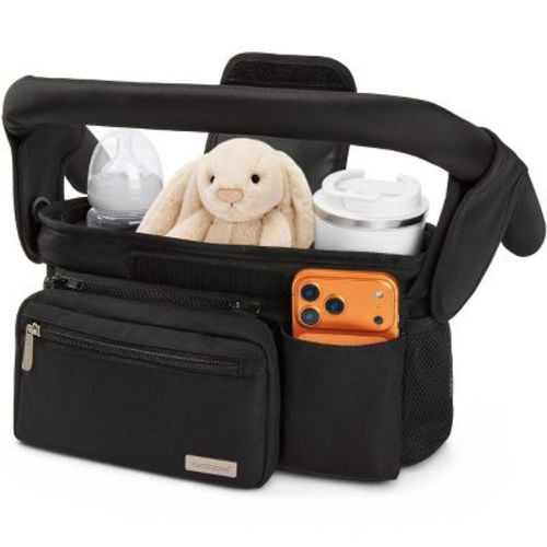 KeaBabies Stash Stroller Organizer Bag, Storage Caddy with Cup Holders, Fits Most Strollers and Wagons (Matte Black)