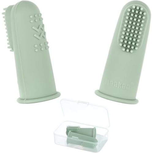 Haakaa Silicone Baby Finger Toothbrush, Oral Care 2 Pack (Pea Green)