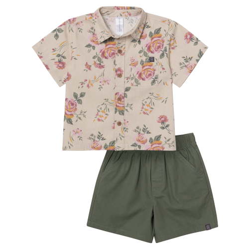 Modern Moments by Gerber Toddler Boy Button Front Shirt with Pocket and Short Set, 2-Piece, Sizes 12 Months - 5T