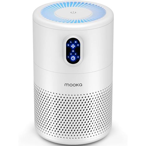 MOOKA Air Purifiers for Home Large Room up to 1076ft², H13 True HEPA Air Filter Cleaner, Odor Eliminator, Remove Smoke Dust Pollen Pet Dander, Night Light, B-D02L White