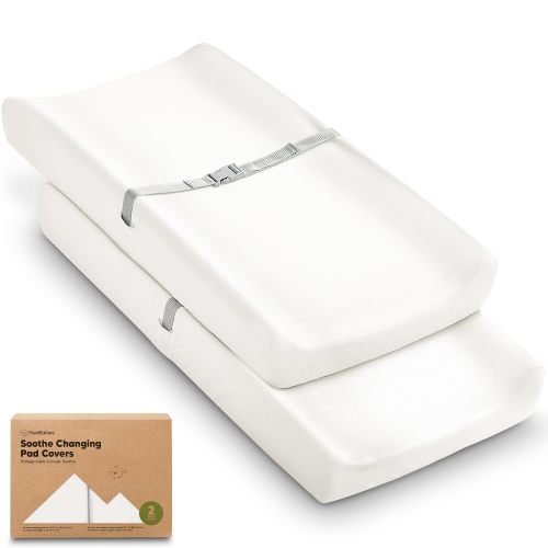 2-Pack Organic Changing Pad Covers for Girl, Boy, 100% Cotton (Soft White)
