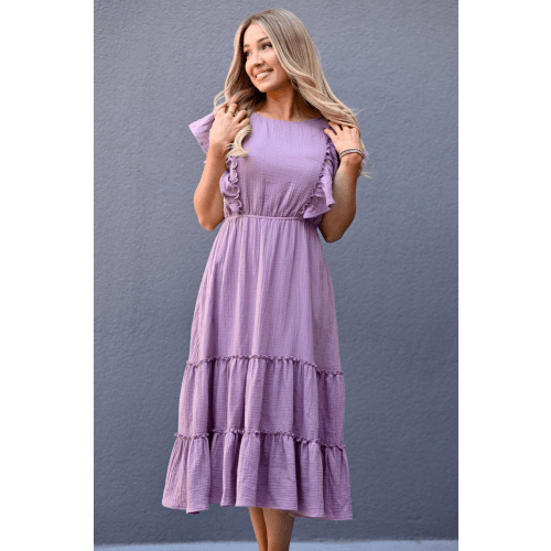 Gauze Ruffle Midi Dress- Lavender – Nursing Queen