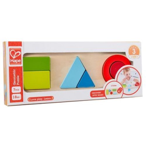 Hape: Geometry Puzzle - 7pc Wooden 2-Sided Puzzle, Ages 18mo+