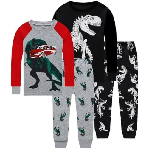 Little bety Boys 4 Piece Cotton Pajamas Long Sleeve Toddlers Pjs 24M-12Year