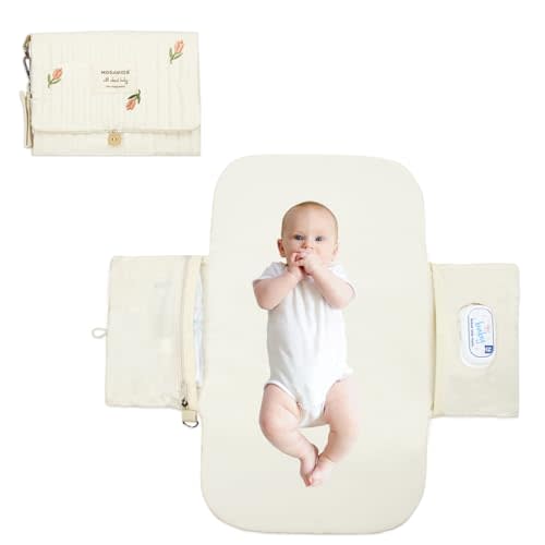 Portable Diaper Changing Pad, with, for Newborn Girl & Boy with Smart Wipes Pocket, Easy-Clean, Waterproof, Soft, Comfortable Foldable Baby Changing Pad (Flower)