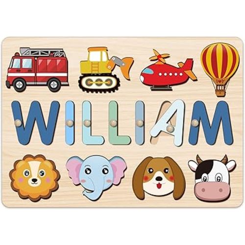 Personalized Name Puzzle for Kids - Easter Basket Stuffers, 1st Birthday Gifts, Custom Baby Easter Gifts, Toddler Wooden Puzzles, Early Learning Toys for Baby Boy or Girl