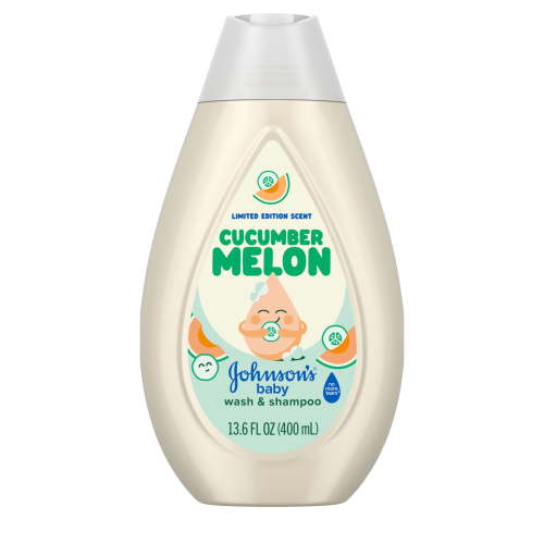 Johnson's Baby Wash & Shampoo, Cucumber Melon Scent, 13.6 fl. oz