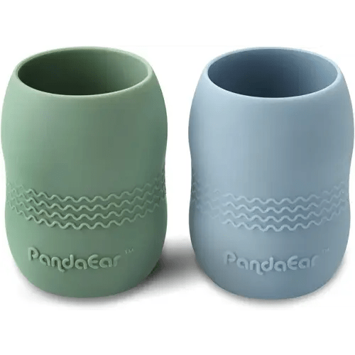 PandaEar (2 Pack 100% Tiny Silicone Drinking Training Cup for Baby and Toddler (Blue/Green)