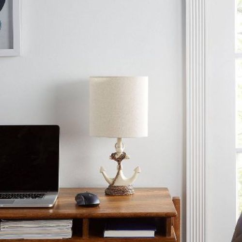 Decor Therapy Saylor Anchor Accent Lamp: Nautical Desk Light, Polyresin Base, Linen Shade, UL Listed