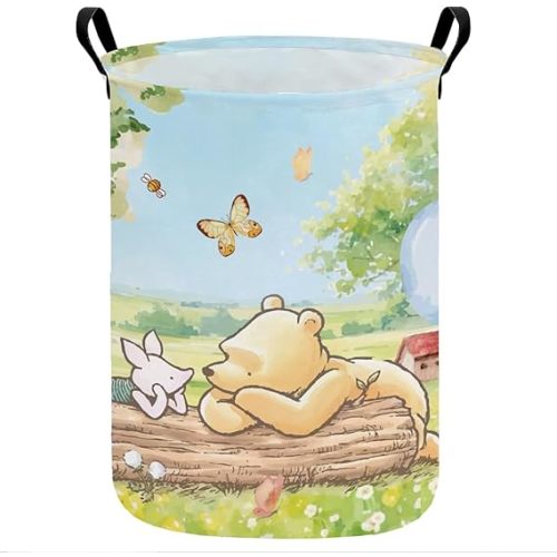 Greatingreat Winnie Foldable Laundry Basket - Small Circular Collapsible Hamper with PE Coating, Baby Laundry Basket & Clothes Organizer for Nursery, Bedroom, Home Storage (Blue)