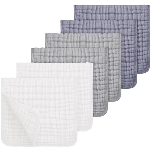 Looxii Muslin Baby Burp Cloths, Absorbent Brup Rags 6 Pack Set for Baby