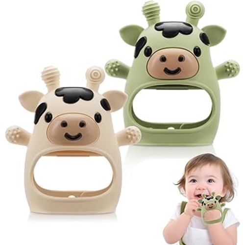 2 Pack Baby Teething Toys for 3-6 6-12 Months, Food Grade Silicone Teether Mitten, Baby Essentials Infant Teething Relief, Soothing Chew Toys for Newborn Infant Essentials